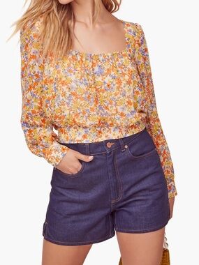 ASTR The Label Willa Floral Tie Back Blouse Size M Long Sleeve Square Neck